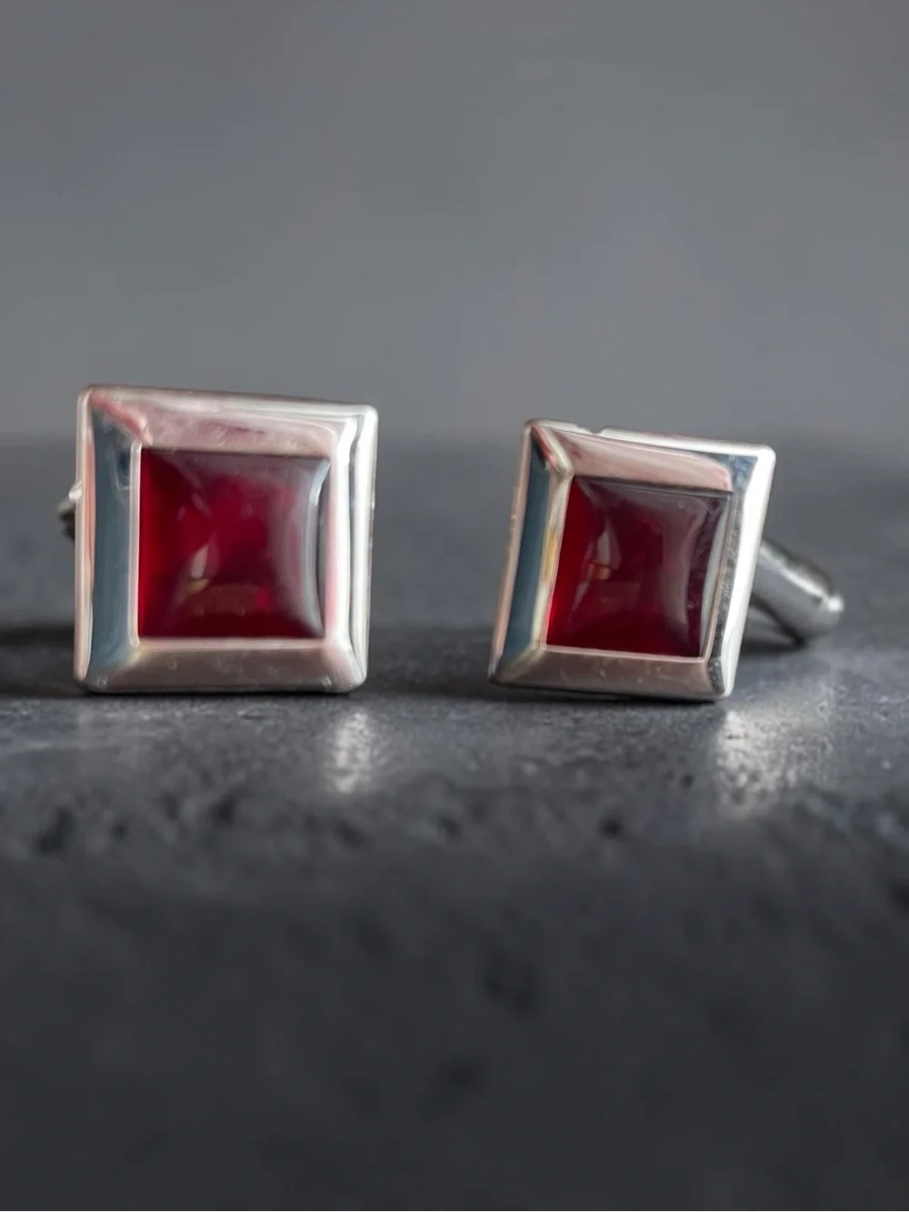 Swank Ruby Red Glass Silver Tone Square Cufflinks